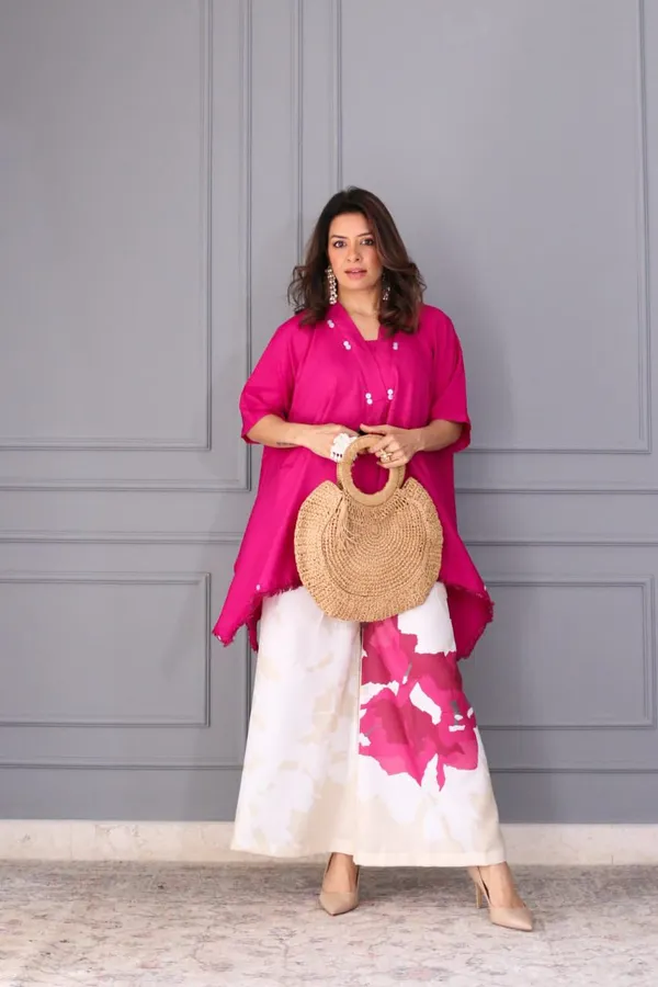 Fuchsia_Pink_Asymmetric_Kurti_with_Printed_Palazzo_Pants