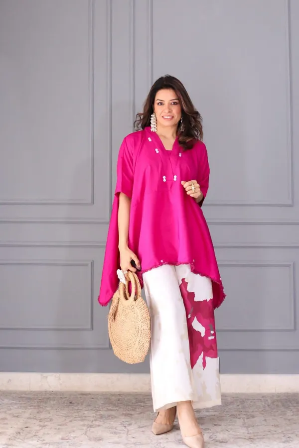 Fuchsia_Pink_Asymmetric_Kurti_with_Printed_Palazzo_Pants