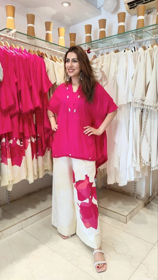 Fuchsia_Pink_Asymmetric_Kurti_with_Printed_Palazzo_Pants