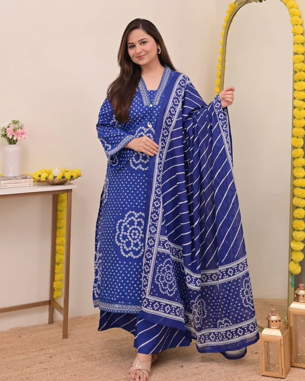 Indigo_Blue_Bandhani_Print_Kurta_Set_with_Dupatta