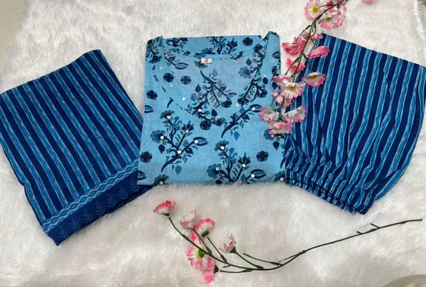 Indigo_Floral_Handblock_Kurta_Set_with_Striped_Dupatta