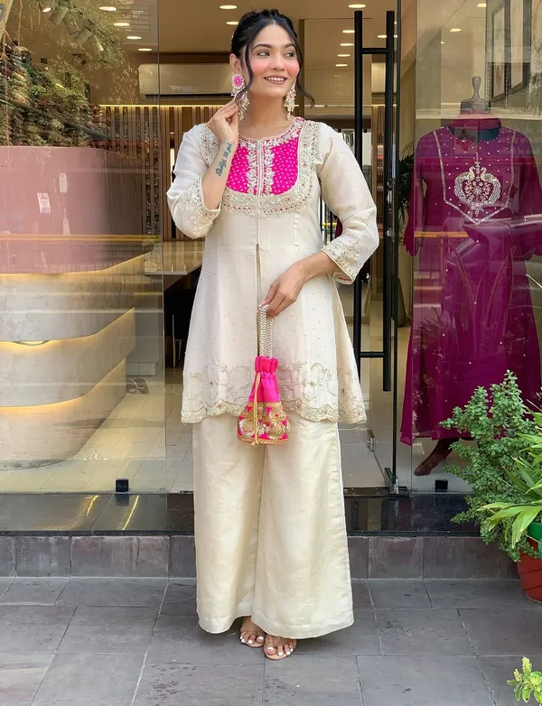Ivory_&_Fuchsia_Embroidered_Kurta_Palazzo_Set