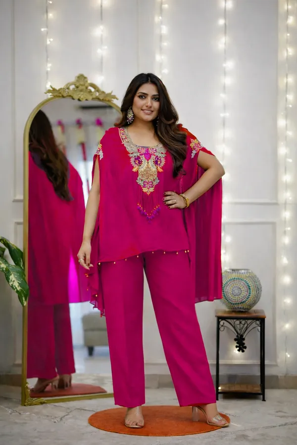 Magenta_Embroidered_Kaftan_Co-Ord_Set