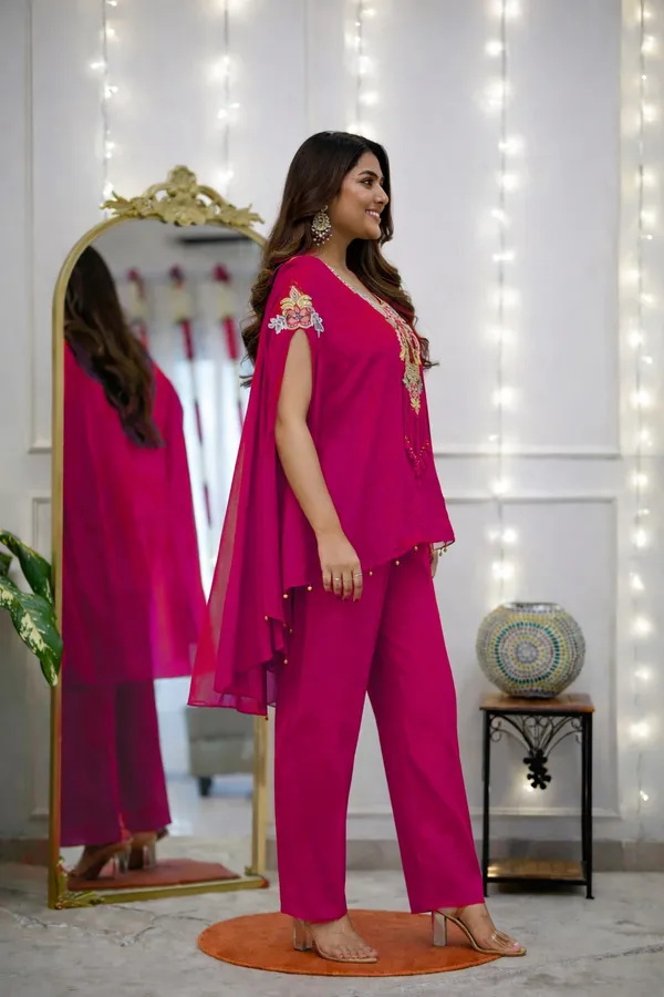 Magenta_Embroidered_Kaftan_Co-Ord_Set