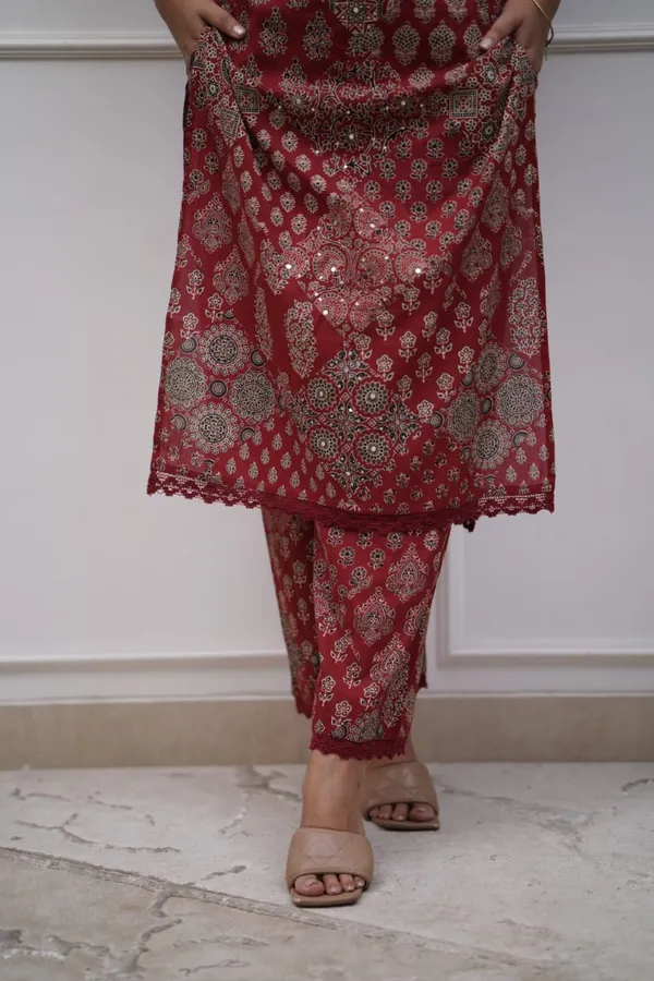 Maroon_Ajrakh_Print_Kurta_Set