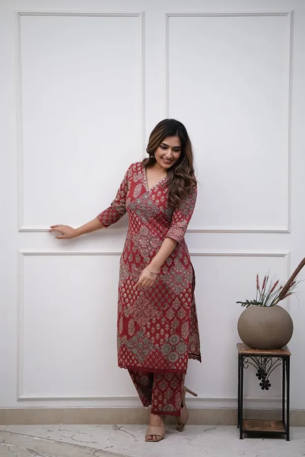 Maroon_Ajrakh_Print_Kurta_Set