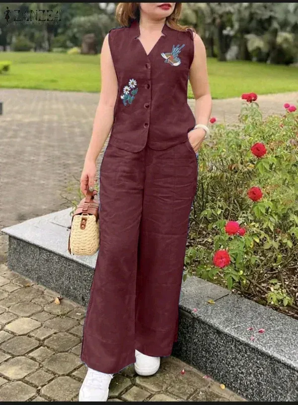Maroon_Sleeveless_Bird_&_Floral_Embroidered_Co-ord_Set