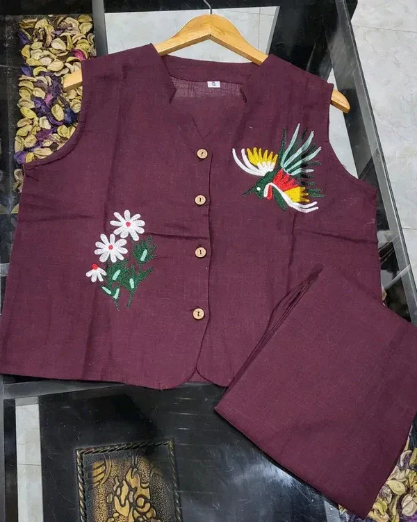 Maroon_Sleeveless_Bird_&_Floral_Embroidered_Co-ord_Set