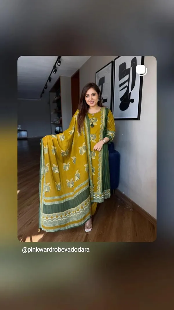 Mustard_Yellow_Cotton_Kurta_Pant_Set_with_Embroidered_Work_and_Green_Printed_Dupatta_for_Women