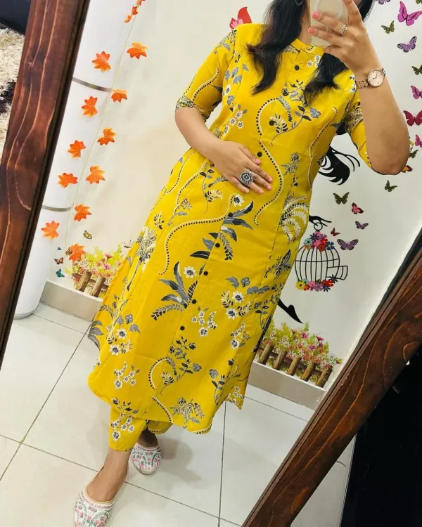 Mustard_Yellow_Floral_Button-Down_Kurta_Set