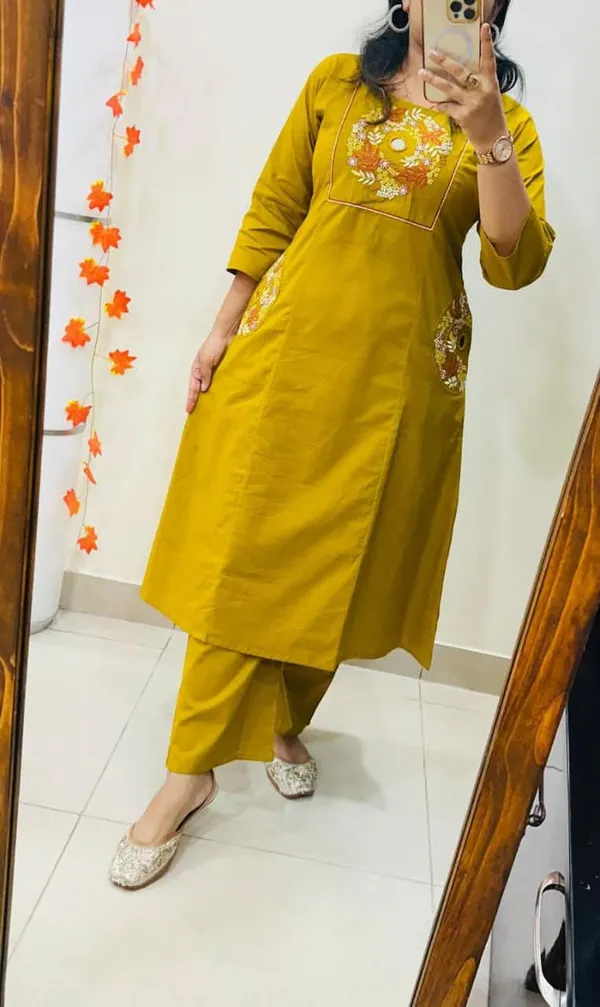 Mustard_Yellow_Floral_Embroidered_Straight_Kurta_Set