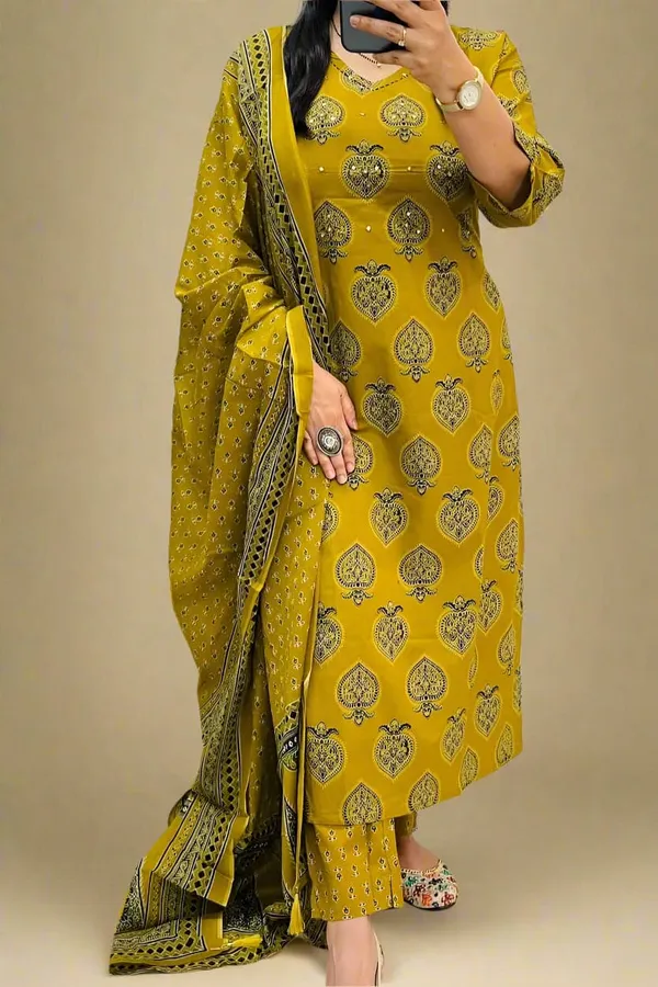 Mustard_Yellow_Handblock_Print_Kurta_Set_with_Dupatta