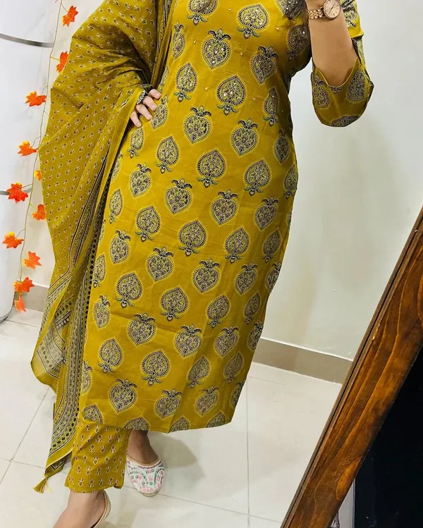 Mustard_Yellow_Handblock_Print_Kurta_Set_with_Dupatta