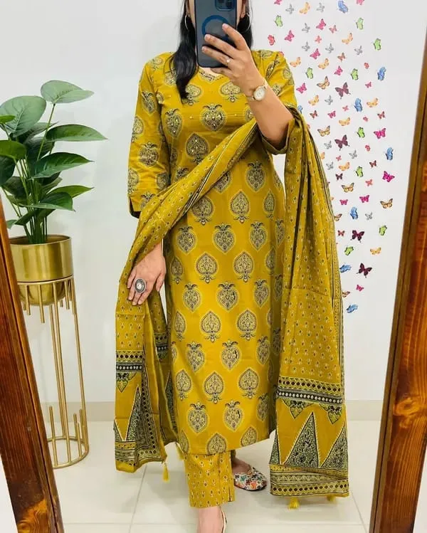Mustard_Yellow_Handblock_Print_Kurta_Set_with_Dupatta