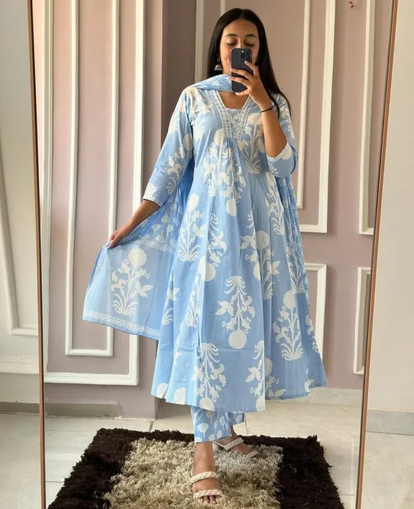 Powder_Blue_Floral_Anarkali_Kurta_Set_with_Dupatta