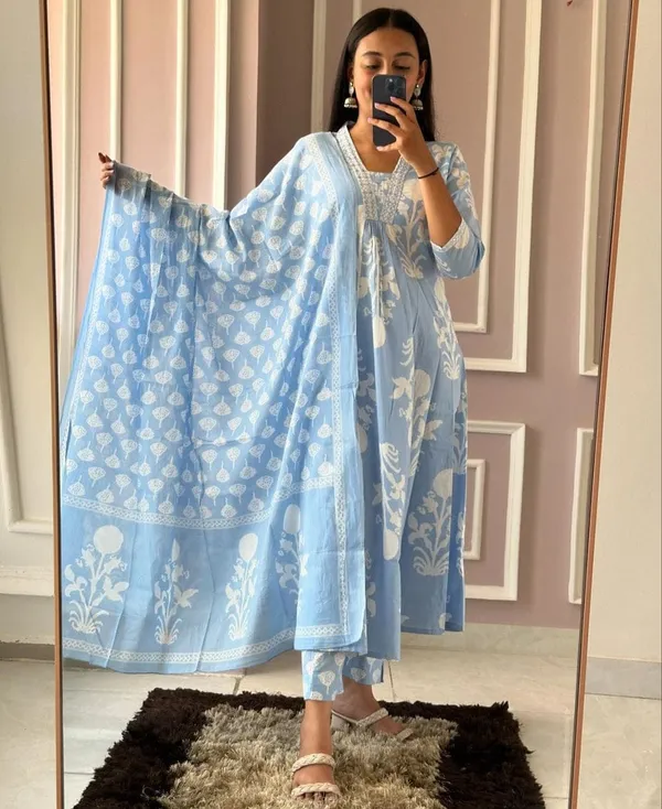 Powder_Blue_Floral_Anarkali_Kurta_Set_with_Dupatta