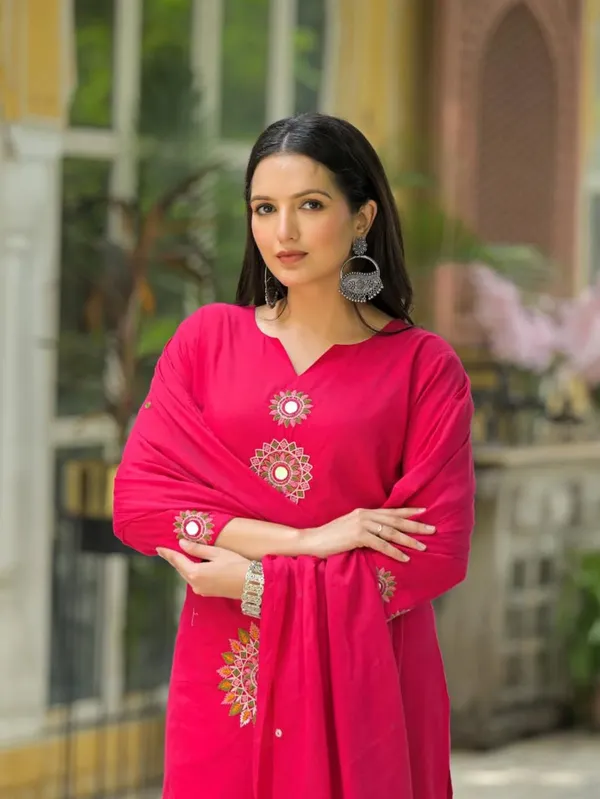 Rani_Pink_Embroidered_Kurta_Set_with_Sheer_Dupatta
