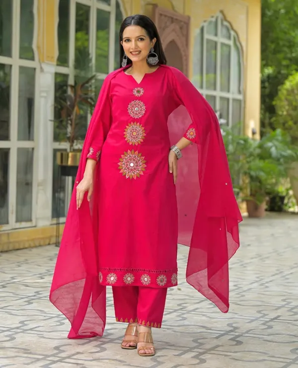 Rani_Pink_Embroidered_Kurta_Set_with_Sheer_Dupatta