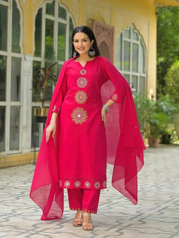 Rani_Pink_Embroidered_Kurta_Set_with_Sheer_Dupatta