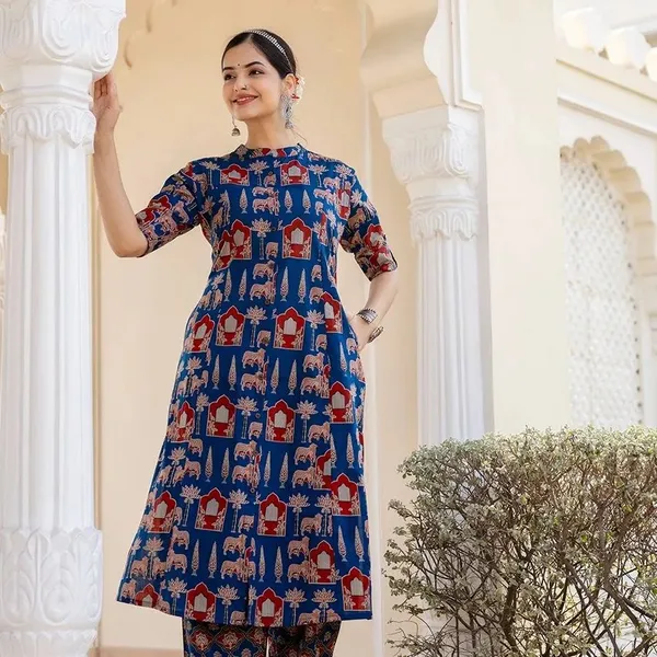 Royal_Blue_Heritage_Print_Kurta_Set