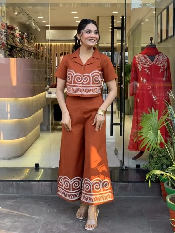 Rust_Co-ord_Set_with_Geometric_Embroidered_Detailing
