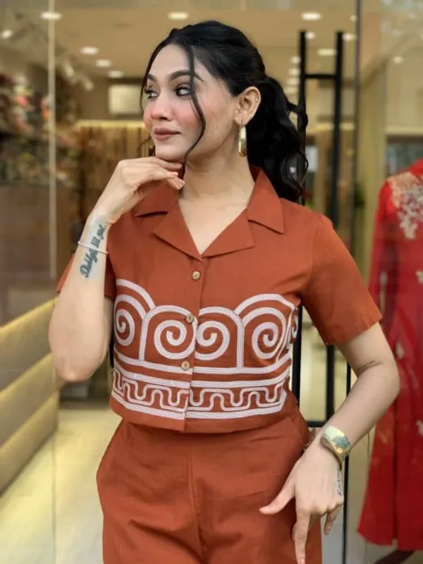 Rust_Co-ord_Set_with_Geometric_Embroidered_Detailing