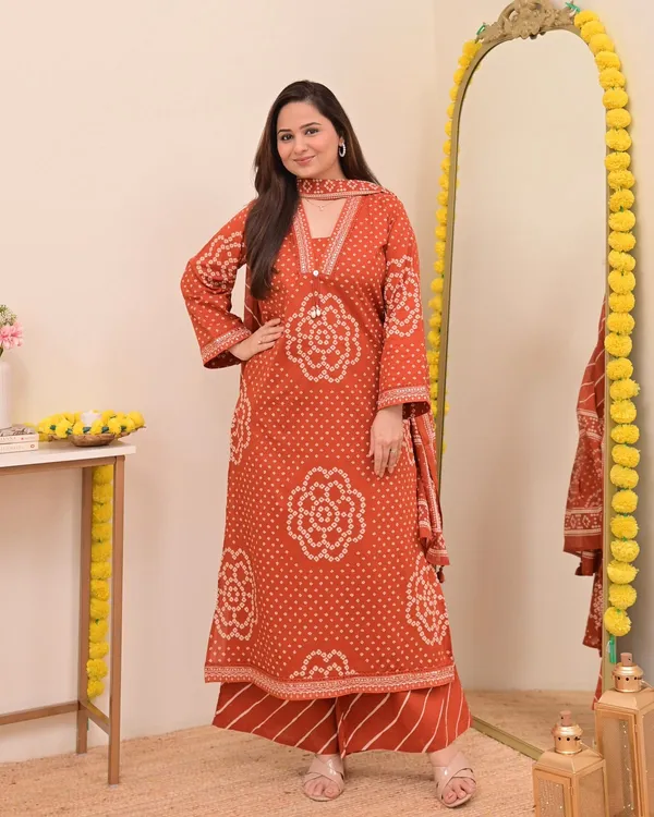Rust_Orange_Bandhani_Print_Kurta_Set_with_Dupatta