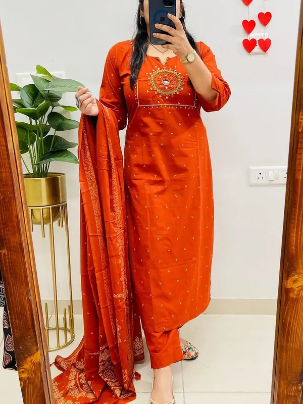 Rust_Orange_Embroidered_Cotton_Kurta_Set_with_Dupatta