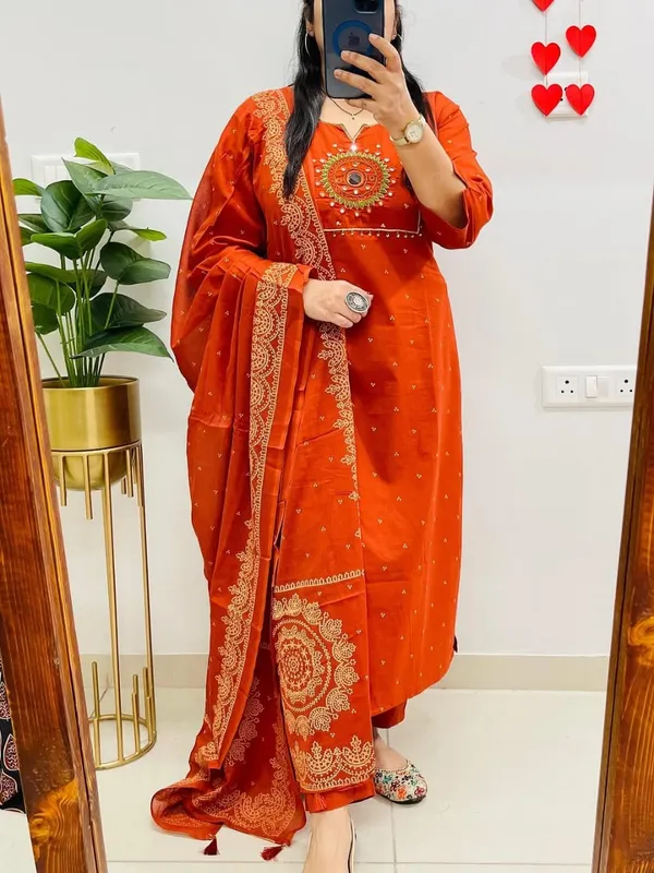 Rust_Orange_Embroidered_Cotton_Kurta_Set_with_Dupatta