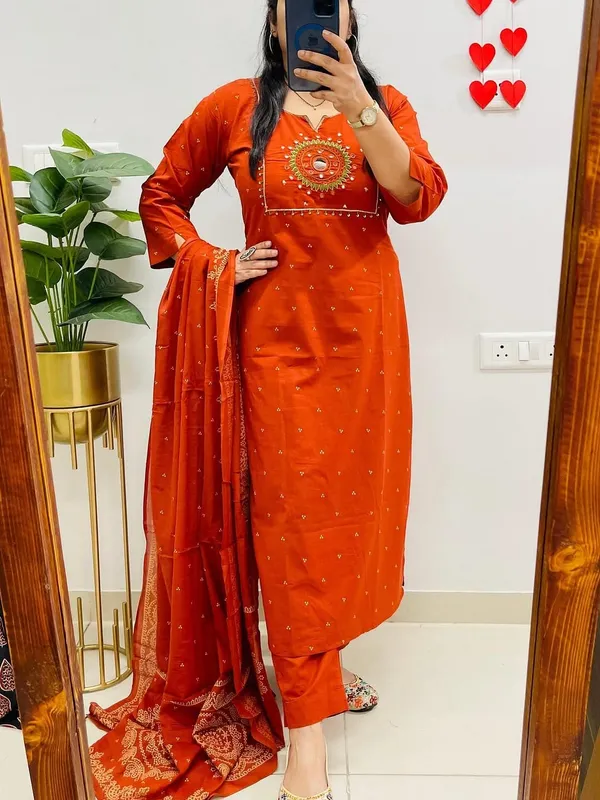 Rust_Orange_Embroidered_Cotton_Kurta_Set_with_Dupatta