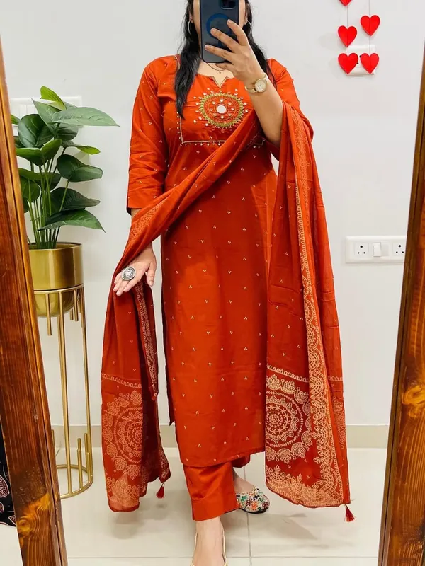 Rust_Orange_Embroidered_Cotton_Kurta_Set_with_Dupatta