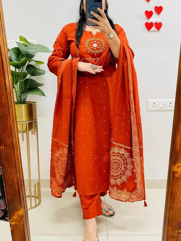 Rust_Orange_Embroidered_Cotton_Kurta_Set_with_Dupatta