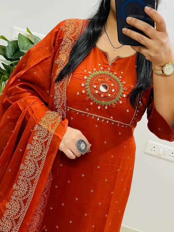 Rust_Orange_Embroidered_Cotton_Kurta_Set_with_Dupatta