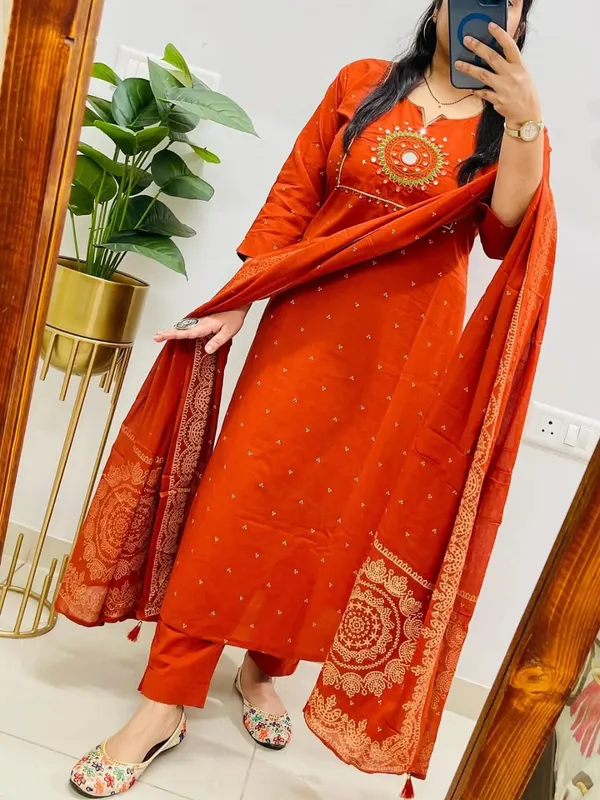 Rust_Orange_Embroidered_Cotton_Kurta_Set_with_Dupatta
