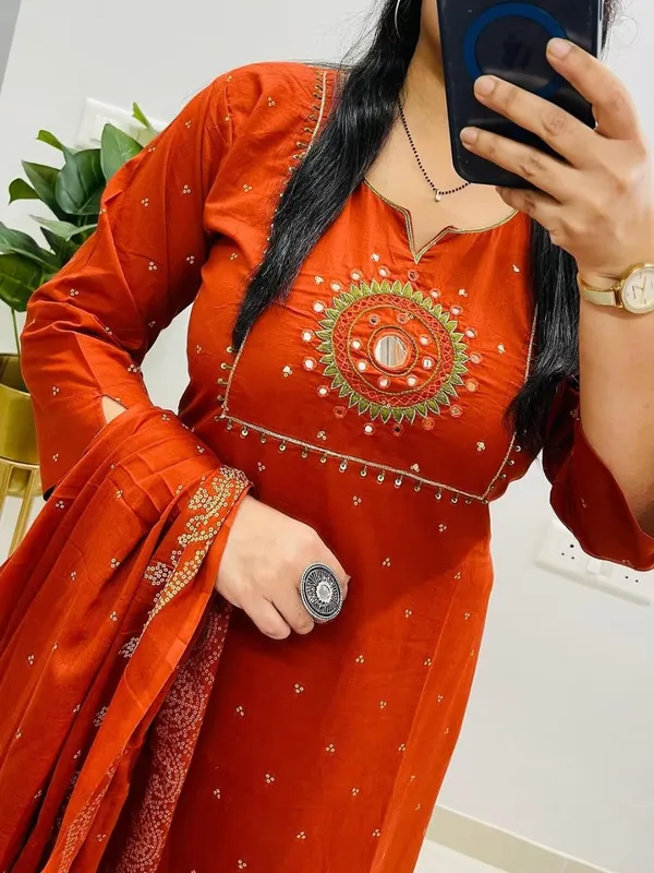 Rust_Orange_Embroidered_Cotton_Kurta_Set_with_Dupatta