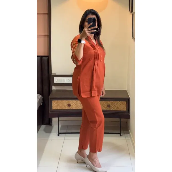 Rust_Orange_Embroidered_Peplum_Kurta_Set