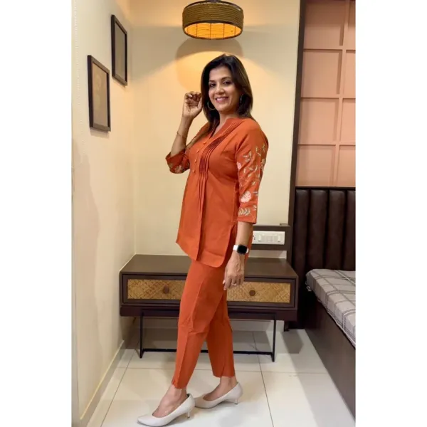 Rust_Orange_Embroidered_Peplum_Kurta_Set