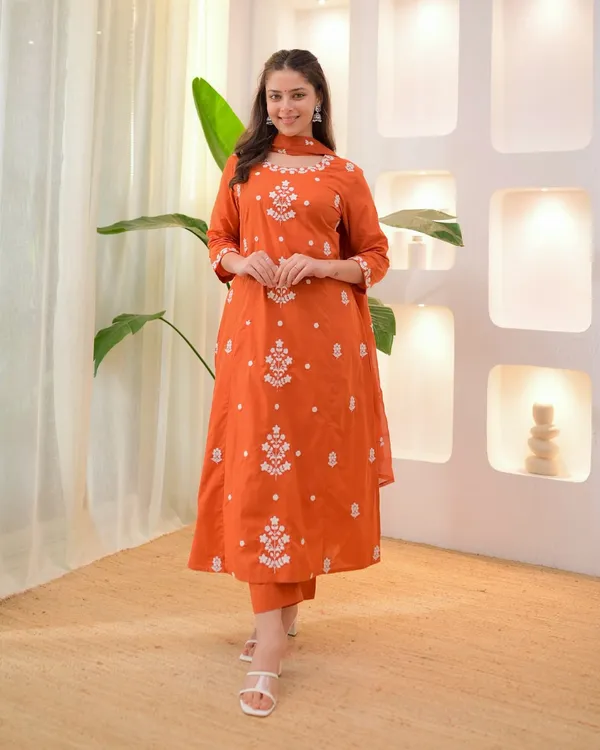 Rust_Orange_Embroidered_Straight_Kurta_Set