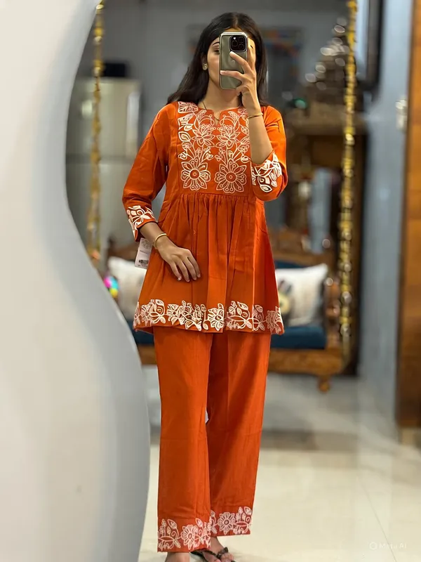 Rust_Orange_Floral_Embroidered_Co-Ord_Set