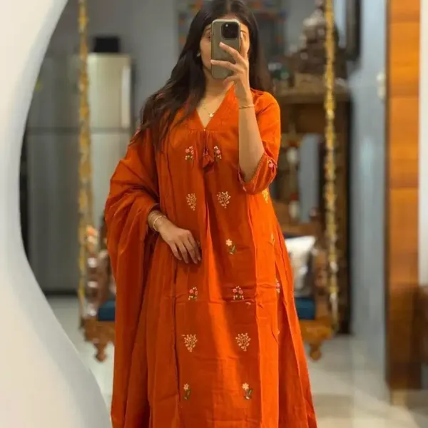 Rust_Orange_Floral_Embroidered_Kurta_Set