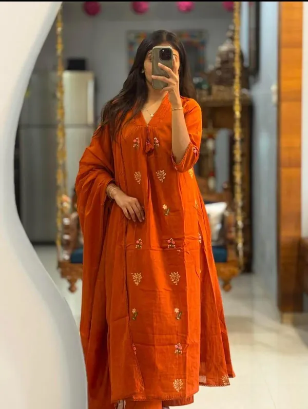 Rust_Orange_Floral_Embroidered_Kurta_Set