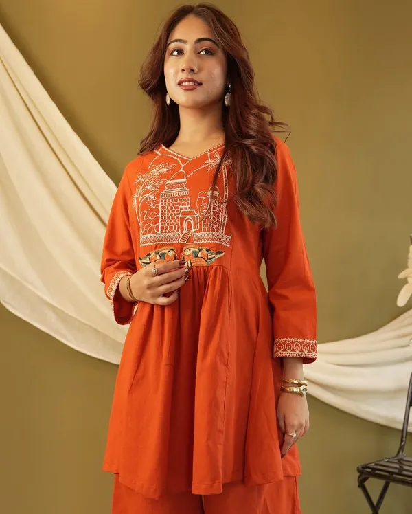Rust_Orange_Peplum_Kurta_Set_with_Heritage_Embroidery