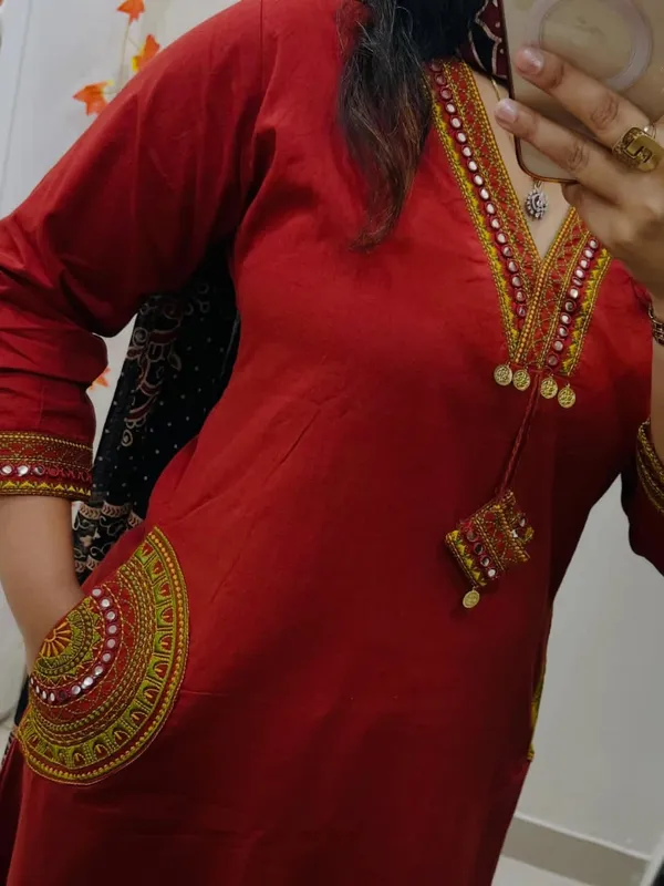Rust_Red_Kurta_Set_with_Black_Ajrakh-Style_Dupatta