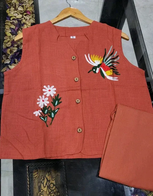 Rust_Sleeveless_Bird_Embroidered_Co-ord_Set