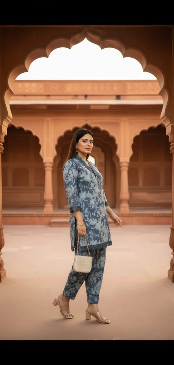 Slate_Blue_Floral_Print_Kurta_Co-Ord_Set