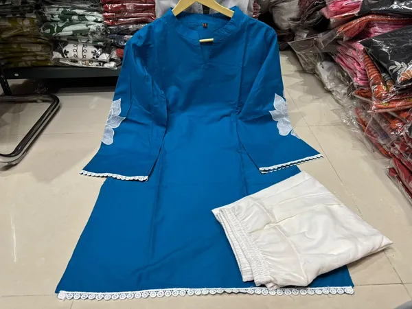 Teal_Blue_Embroidered_Straight_Kurta_with_White_Salwar