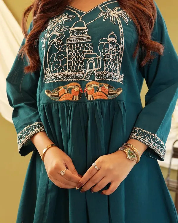 Teal_Blue_Kurta_Set_with_Heritage_Embroidery