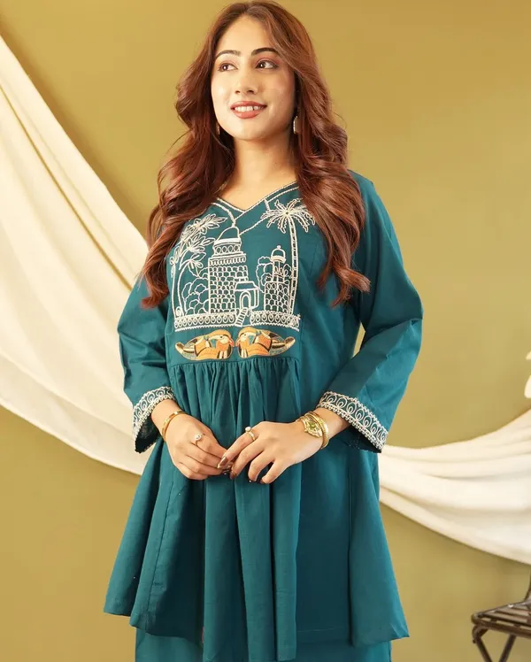 Teal_Blue_Kurta_Set_with_Heritage_Embroidery