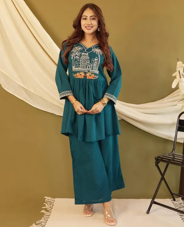 Teal_Blue_Kurta_Set_with_Heritage_Embroidery