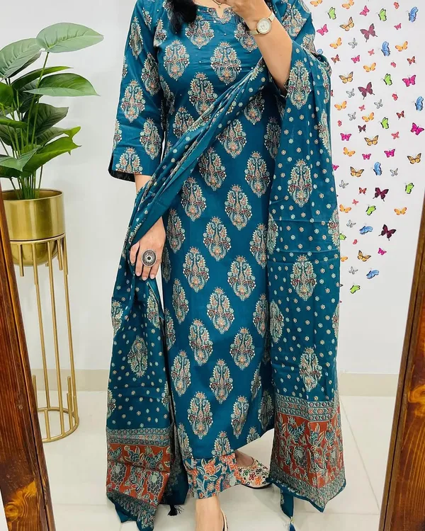 Teal_Blue_Printed_Cotton_Kurta_Set_with_Dupatta